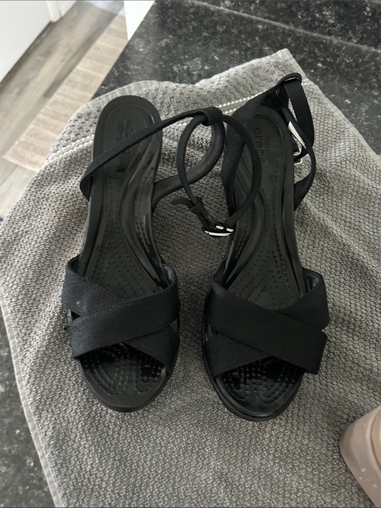 CROCS Shoes - CROCS Black Crisscross Strap Heels with Ankle Tie
